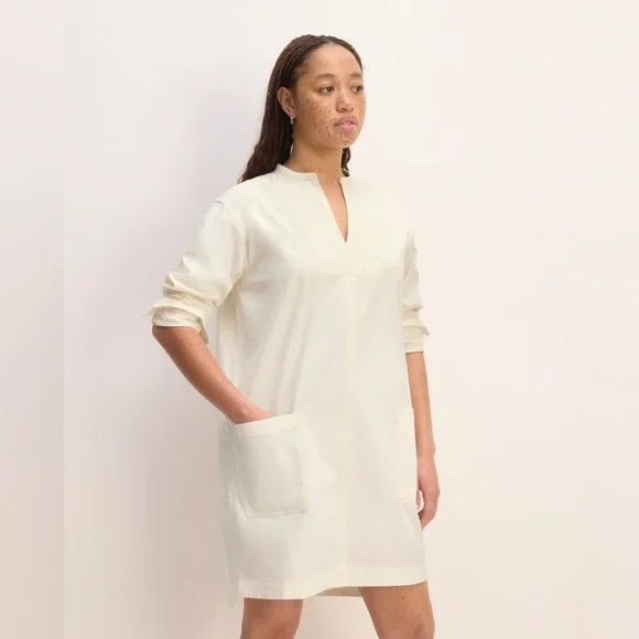 🎀 NWT EVERLANE organic cotton The Long-Sleeve Utility Mini Dress XS in bone - Picture 2 of 16